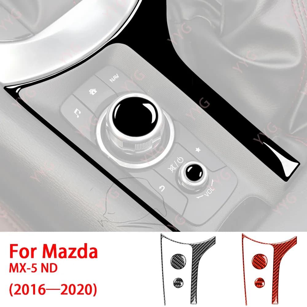 Carbon Fiber Multimedia Button Panel Cover Trim Sticker Decal Car Interior Accessories Modification For Mazda MX5 ND 2016—2020