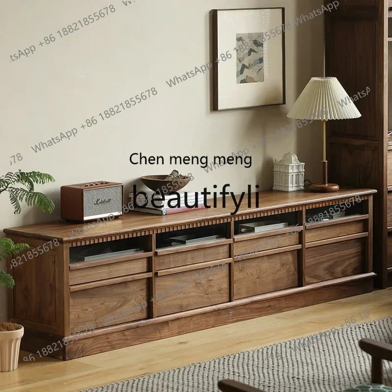M178 North American black walnut solid wood TV cabinet living room side cabinet retro style storage TV cabinet
