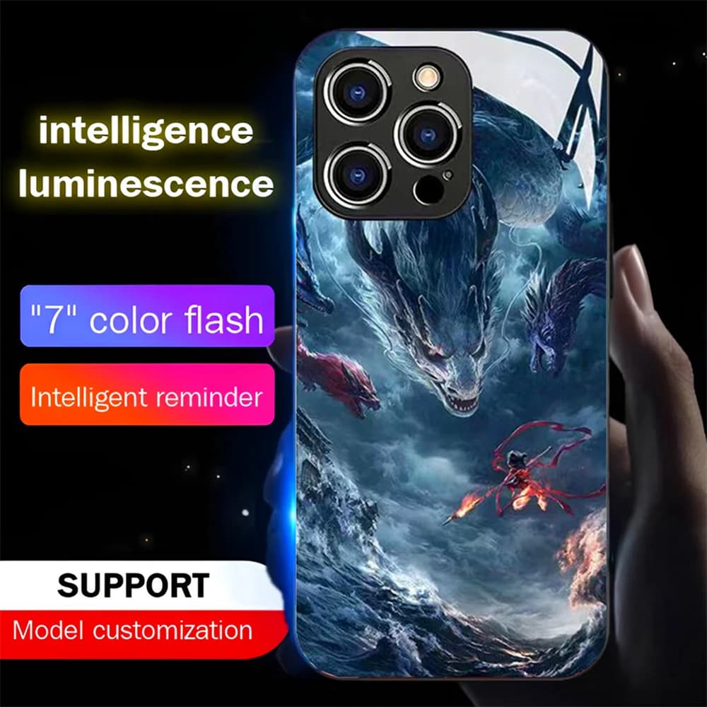 So Cool NeZha Pattern LED Light Up Phone Case Glowing Back Cover For Samsung S25 S24 S23 S22 S21 S20 FE Note 10 20 Plus Ultra