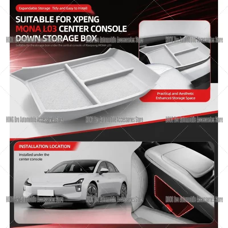 For Xpeng MONA M03 Center Console Lower Storage Box Organizer Tray Interior Accessories Modification Parts Car Decor