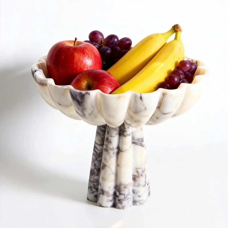 SAIDKOCC Calacatta Viola Large D26cmx20cm Engraved Marble Fruit Ruffled/scallop Storage Bowl Multi-Functional Home Decoration