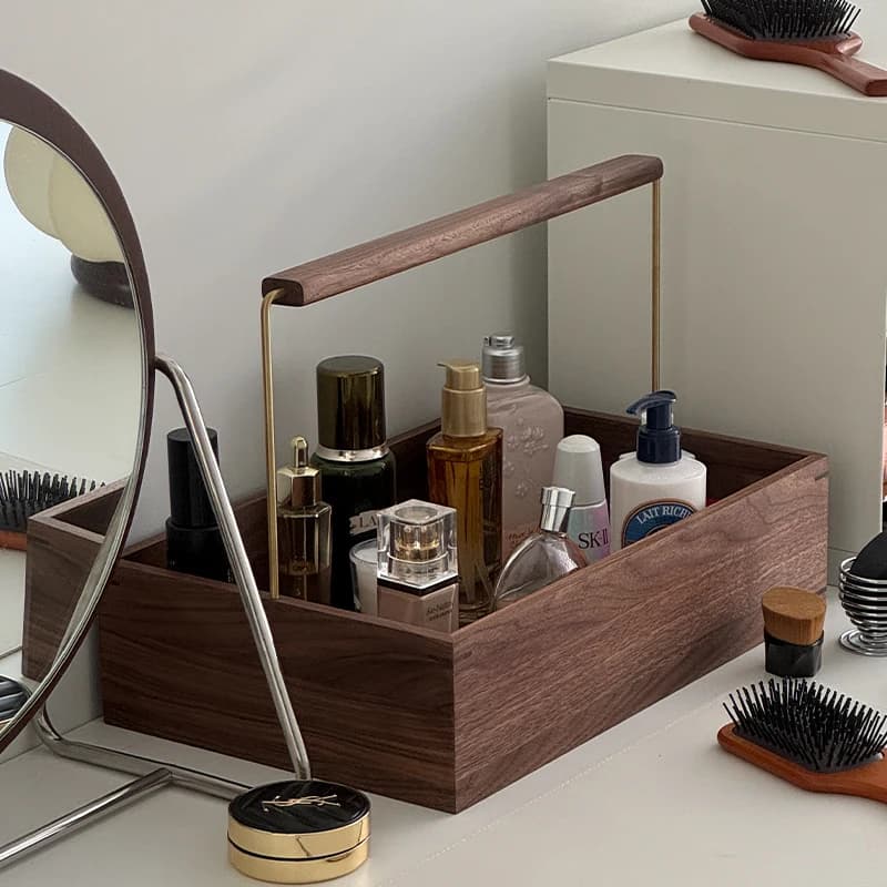 Solid wood cosmetics storage box, desktop tray, high-end storage rack, dresser, perfume, skin care product frame, storage