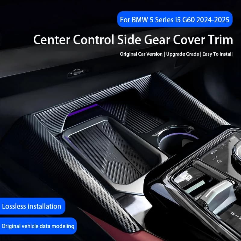 3pcs ABS Carbon Fiber Center Control Side Gear Cover Trim Car Interior Accessories For BMW 5 Series i5 G60 2024-2025