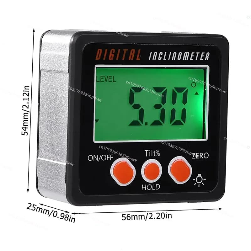 Industrial Aluminum 360 Degree Protractor with LED Digital Angle Meter Magnet Base Horizontal Bevel Box Inclinometer