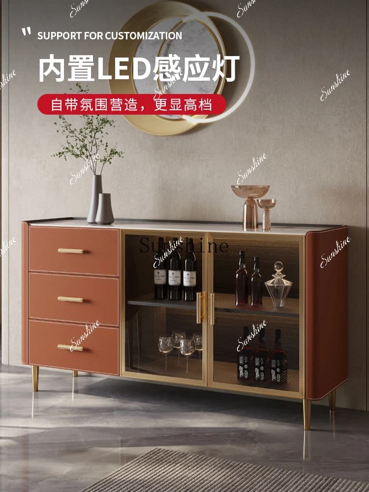 Light luxury saddle leather wine cabinet Modern simple entrance door  FT