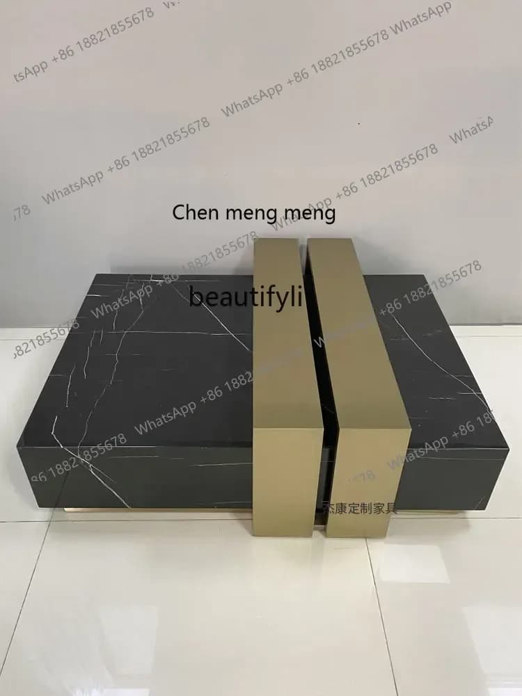178Italian light luxury coffee table, stainless steel square coffee table, simple modern marble in the living room2936