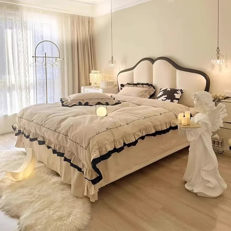 Princess Soft Leather Double Bed Modern Luxury Design Girls Adults Double Bed Queen Storage Lit 2 Personnes Bedroom Furniture