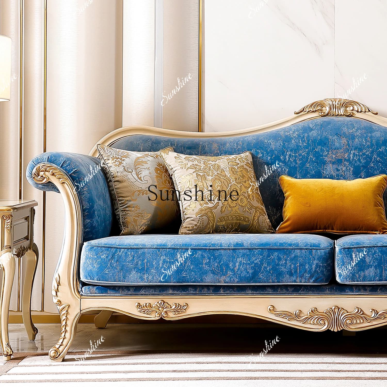 Palace retro small French villa furniture living room solid wood fabric three-person sofa EF2  FT