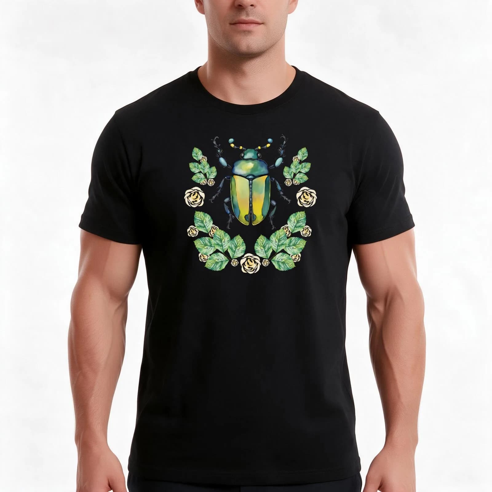 Beetle bug insect watercolor art print T-Shirt, Summer Casual Cotton Tee, Oversized Streetwear Tops, Vintage Graphic Print