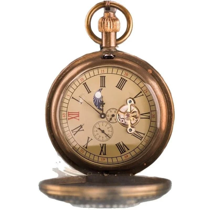 Sun, Moon and Stars Movement Bronze Angel Double Open Flip Manual Mechanical Pocket Watch Antique Memorial Treasure Old Man