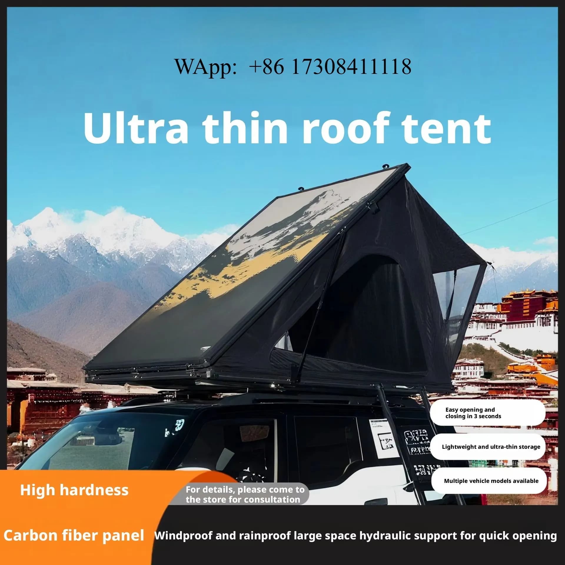 Ultra-thin Four-season Double Layer Camouflage Waterproof Hard Top Car Roof Tent Aluminum Alloy Triangle Model Fully Automatic