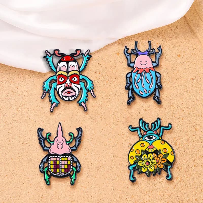 Unisex Punk Style Creative Horror Insect Hercules Beetle Ladybug Brooch Oil Dropped Metal Badge Pin DIY Clothing Bags Hat Scarf