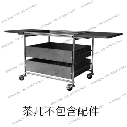 LSSolid Wood Living Room Small Table Retro Color Camping Tea Table Mobile Tea Cabinet