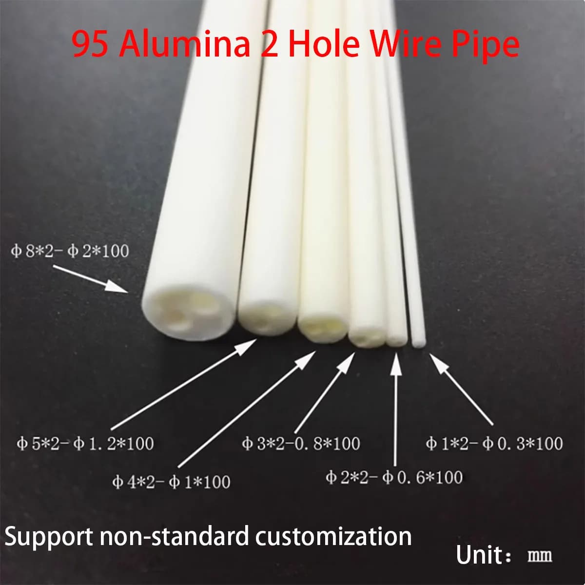 95 Alumina Ceramic Tube, 2 Hole Wire Pipe Corundum Tube, Hollow Insulating Ceramic Sleeve