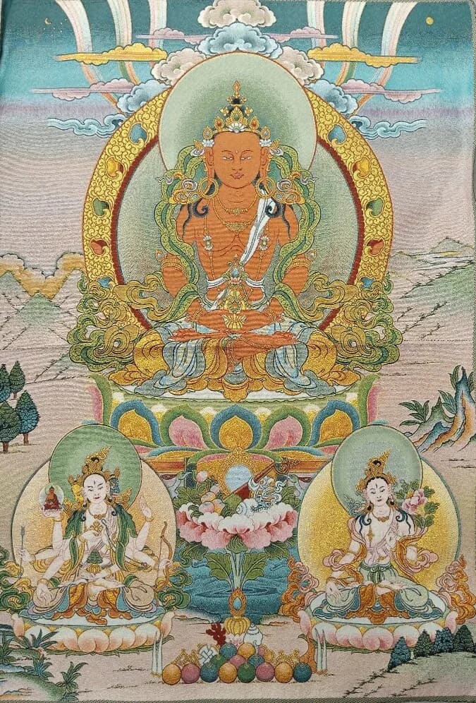 36" Tibet Tibetan Cloth Silk Amitabha Amitayus Longevity Buddha Tangka Thangka