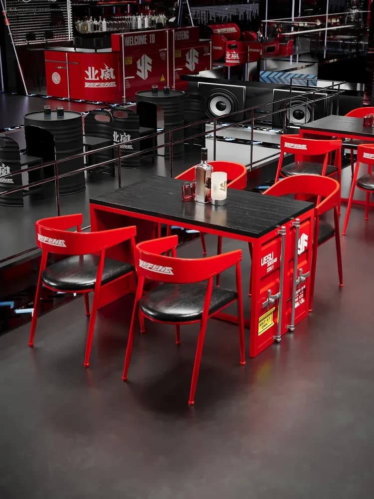 O15- Industrial-style Booth Table and Chairs Bar Qing Bar Bistro Cafe Lounge Area  Tables and Chairs  celebrity catering