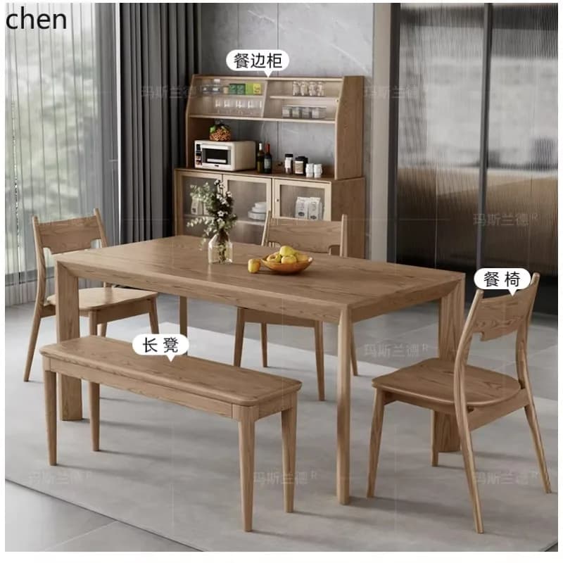 HT new Chinese pure solid wood dining table and chair combination household thickened large board rectangular  small apartment