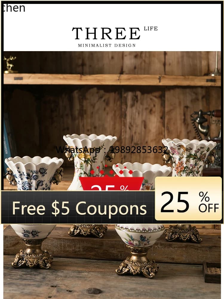 1Vase American Retro Ice Crack Ceramic Creative Home Decoration Ornament