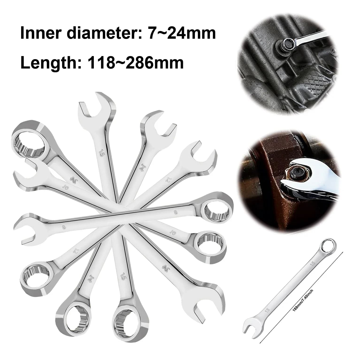 7-24mm Open Box End Combination Wrench Opened Rings Combo Spanner Household Car Repair Hand Tools Home Use Keys