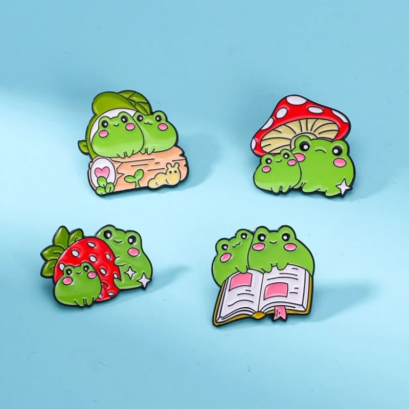 Cute Cartoon Vitality Frog Shape Brooches Lovely Couple Style Alloy Enamel Pins Badges DIY Clothing Bags Hat T-shirt Accessories