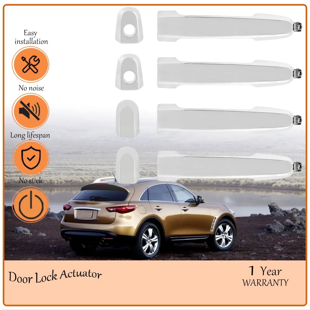 Chrome Silver 4Pcs Front & Rear Exterior Door Handles Set Compatible With Infiniti FX35 FX45 2010-2015 Replace oem 81068 81069