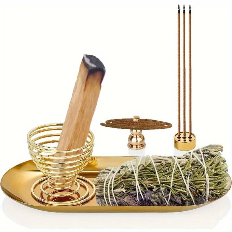 6 in 1 Metal Incense Burner Brass Incense Holder Palo Santo Holder Sage Holder Incense Tray Ash Catcher Home Decor