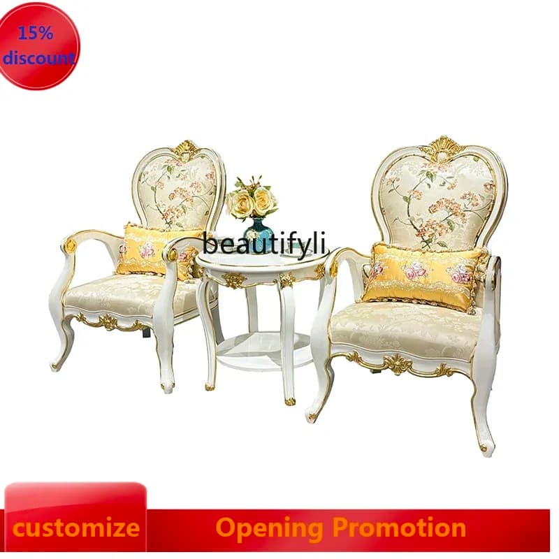 ss8350 French fabric embroidery leisure chair European luxury sofa living room modeling fabric high back chair