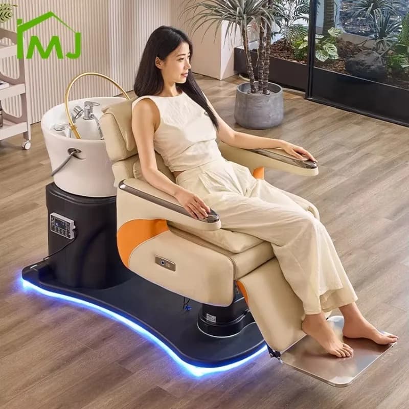 2026 Modern Salon Hair Electric Lift Washing Lay Down Head Spa Shampoo Massage Chair