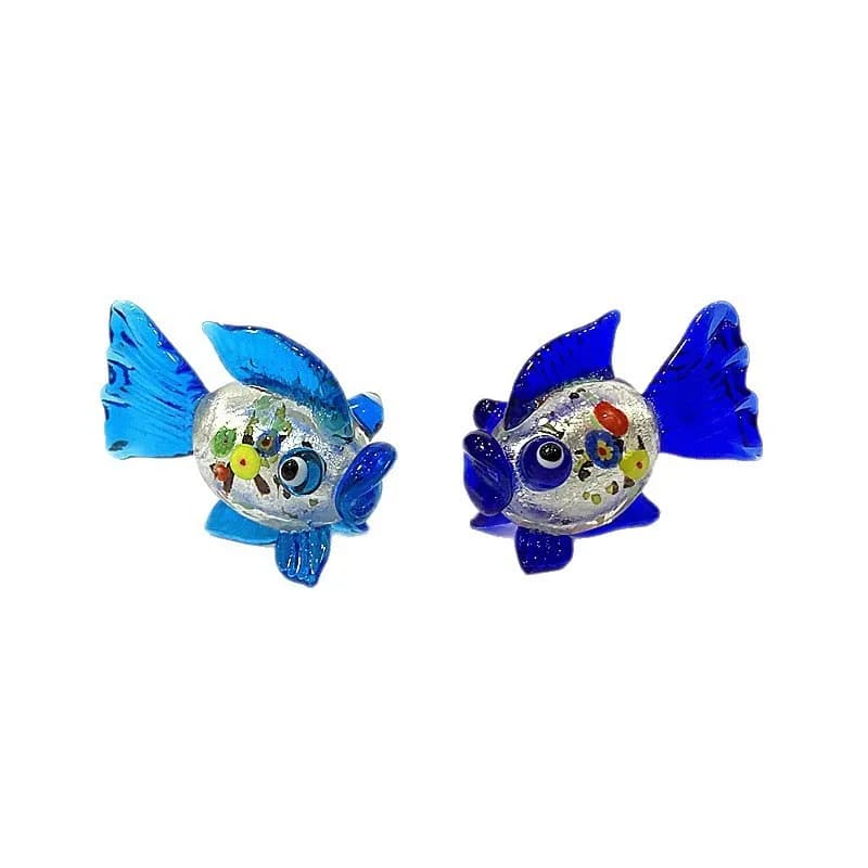 Handmade Murano Glass Goldfish Figurine Silver Foil Fish Statue Craft Ornament for Home Tabletop Indoor Room Decor Collection