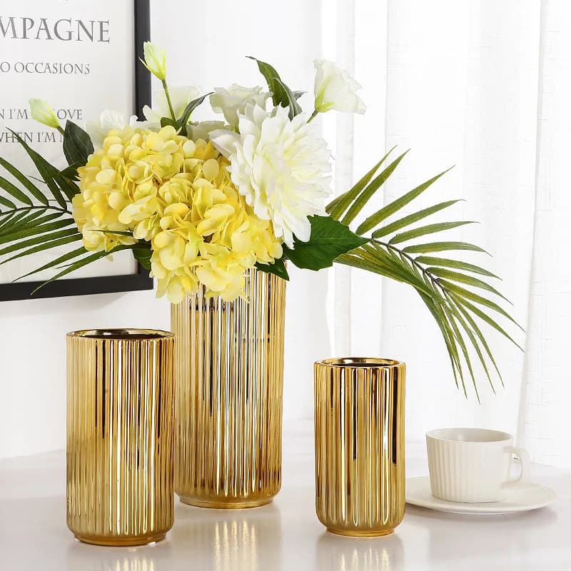Nordic Ceramic Vase Golden Vase Flower Arrangement Pot Flower Storage Container Home Living Room Desktop Decor Friend's Gift
