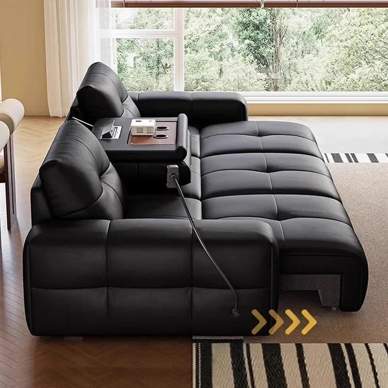 Electric retractable sofa voice small apartment living room study home theater multi-functional leather sofa