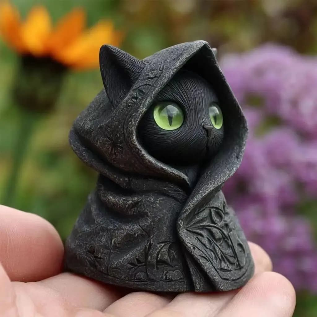 1/3/5 pcs 3D Gothic Hooded Cat Statue Mystical Cat Figurine Cloak Sculpture Home Desk Halloween Decor Gift