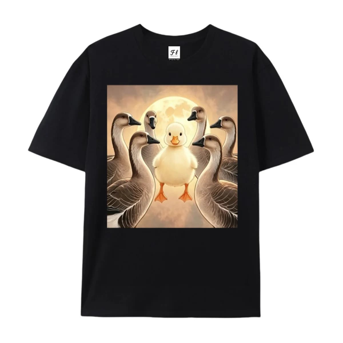 Unisex Funny Duck Goose Moon Tees Six Goose Moon Parody Graphic T-Shirt Derpy Duck Meme Stylish Ironic Tee for Men And Women