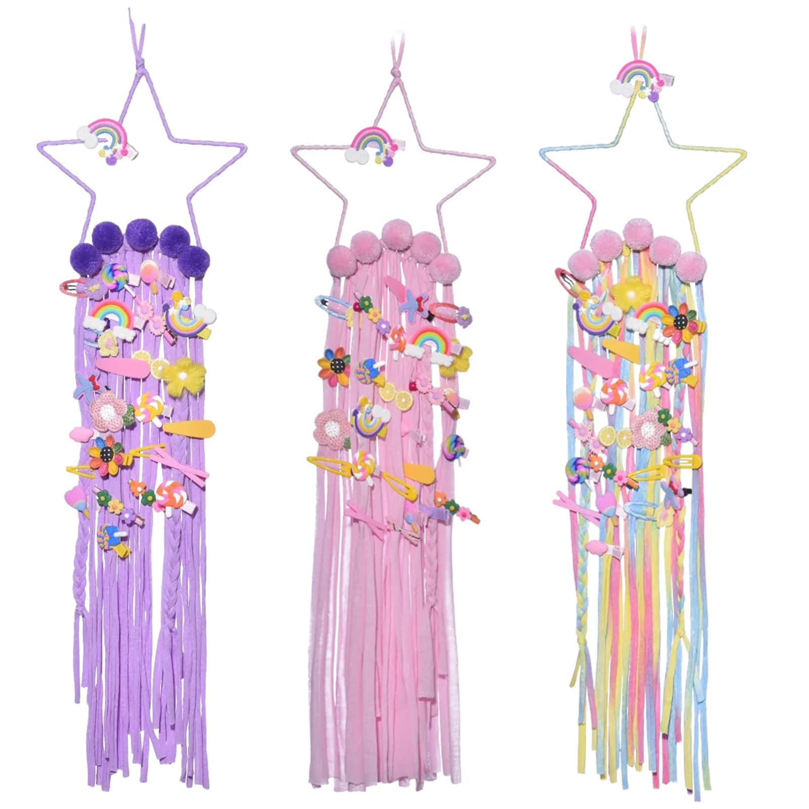 New tassel five-pointed star hairpin storage dreamcatcher children's room decoration headwear woolen braid finishing rack