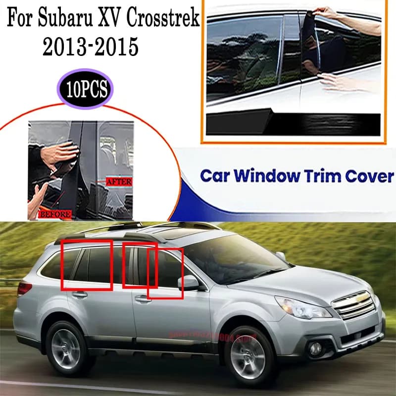 10Pcs High Gloss Black Window Pillar Post Cover For Subaru XV Crosstrek 2013-2015 Protective Trim OE Style Set