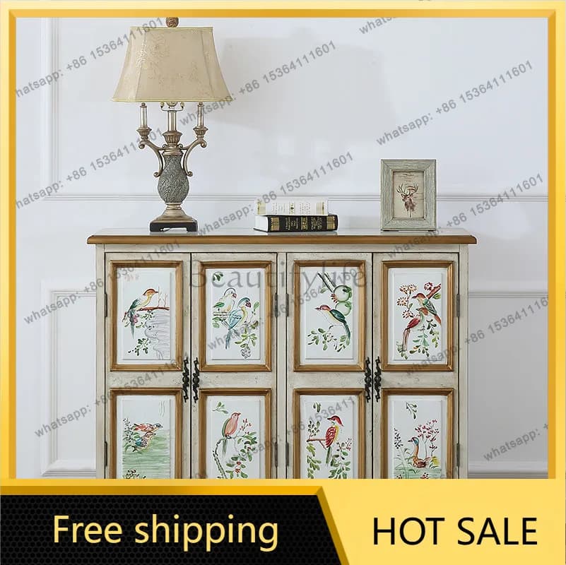 LD American country living room foyer entrance cabinet against the wall retro painted side cabinet