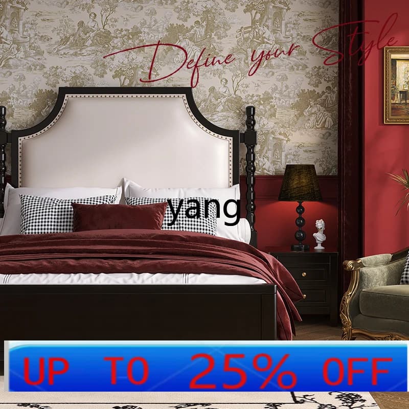 LH solid wood bed black light luxury modern simple double bed French