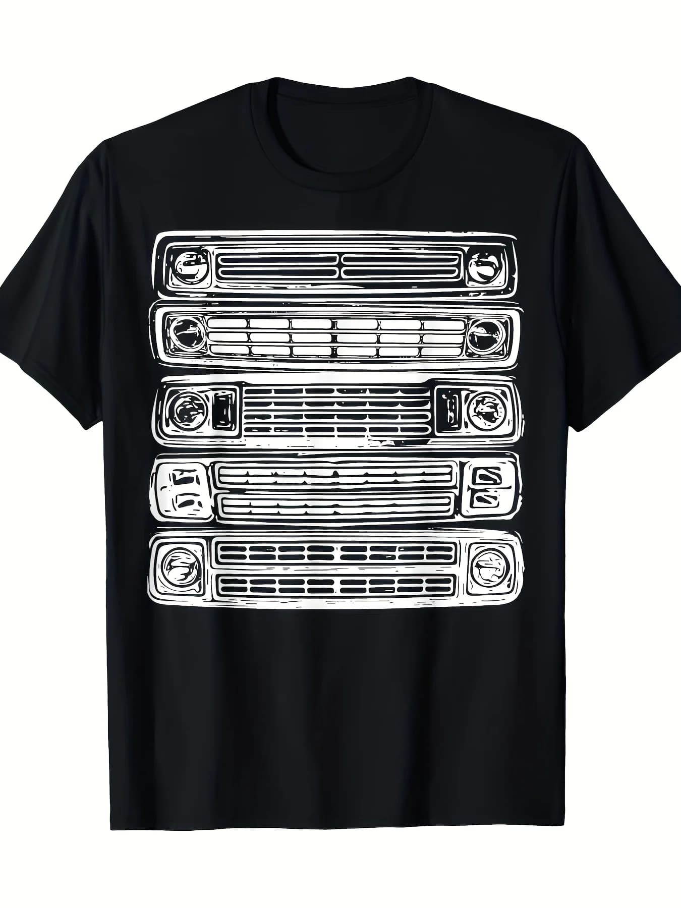 Vintage Truck Graphic Retro Car Grille Print T-Shirt 100% Cotton O-Neck Short Sleeve Summer Casual Mens T-shirt Streetwear