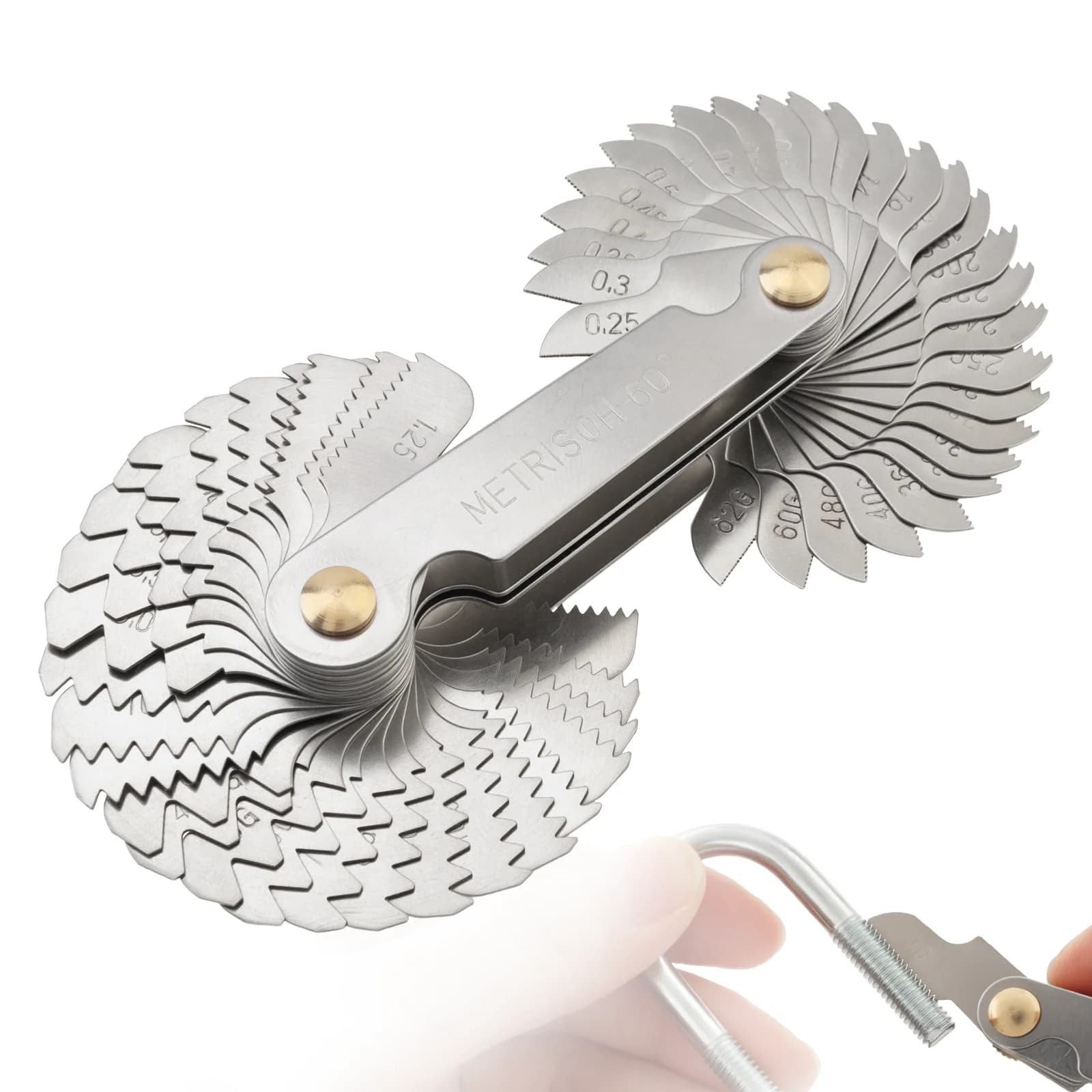 58 Pcs Blade Thread Pitch Gauge for 55 60 Degree Metric Whitworth US Threads Measuring Gage Screw Pitch Gauge with Brass Nut