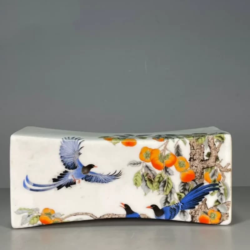 Antique porcelain Qing Qianlong flower bird patterned porcelain pillow ornaments folk art collection modern exquisite handicraft