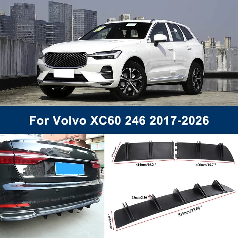 2-Segment Shark Fin Rear Diffuser For Volvo XC60 246 2017-2026 2018 2019 Rear Bumper Lip Splitter Chassis Spoiler Tuning Parts