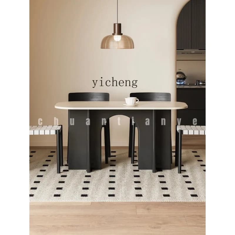 Black And White Dining Table Modern Simple Light Luxury Small Apartment Household Oval Dining TableD18