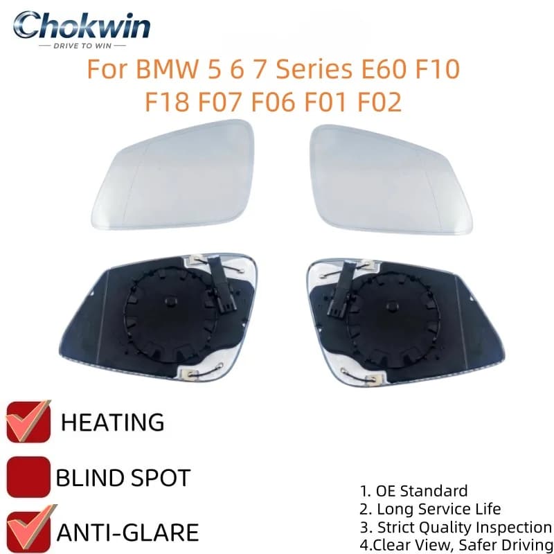 For BMW 5 6 7 Series E60 F10 F18 F07 F06 F01 F02  4 Pins Wired Auto Dimming Anti Glare Heated Side Rearview Mirror Glass Lens