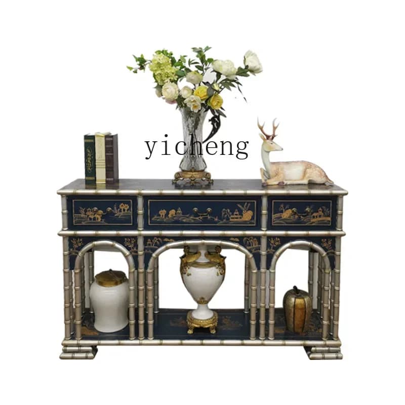 GZ-i6.3 Solid Wood Porch Cabinet Painted Retro Living Room Decorative Partition Cabinet Hand Painted Dining Side Cabinet