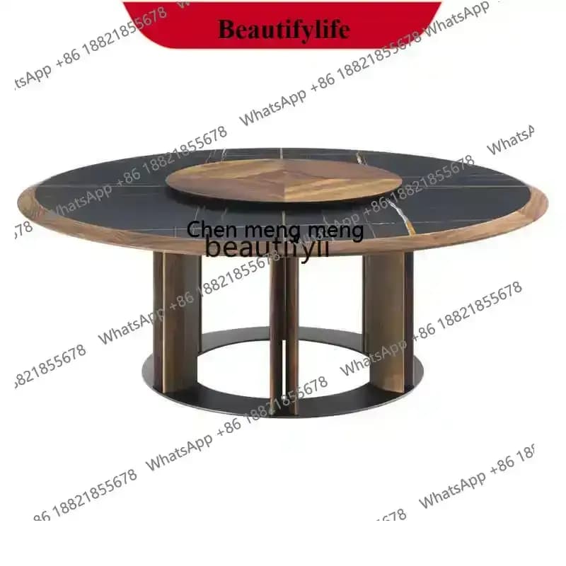 X  ss 8617 North American black walnut solid wood round dining table Italian minimalist high-end with turntable