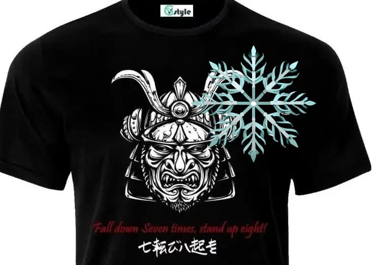 Samurai Mask Fall Down Seven Times T-Shirt. Summer Cotton Short Sleeve O-Neck Mens T Shirt New S-3XL