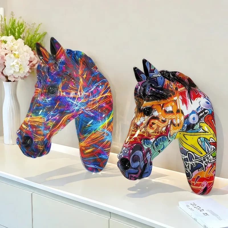 Creative 3D Horse Head Decoration, Colorful Statues, Home Decor, Resin Animal Decoration, Christmas Room Decoration, Sculptures