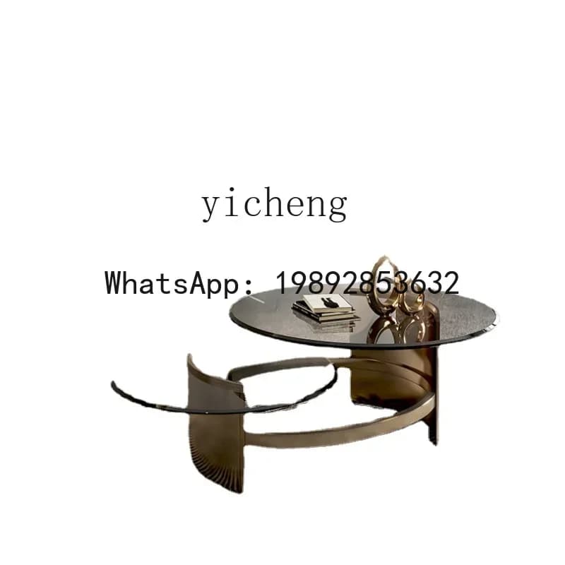 LYY Modern Light Luxury Coffee Table Small Apartment round Tea Table Tempered Glass Living Room Furniture