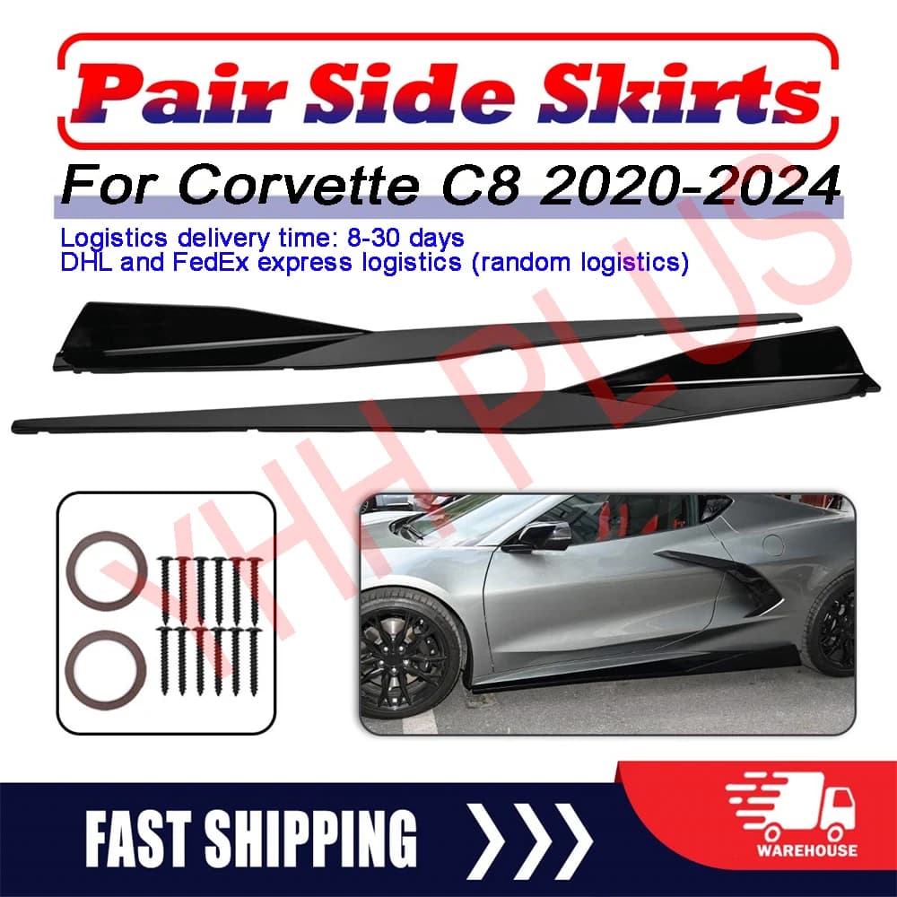 C8 Side Skirts Extension Panel Lip For Chevrolet Corvette 2020-2024 Glossy Black 5VM Style Auto Body Kit Car Exterior Parts HOT