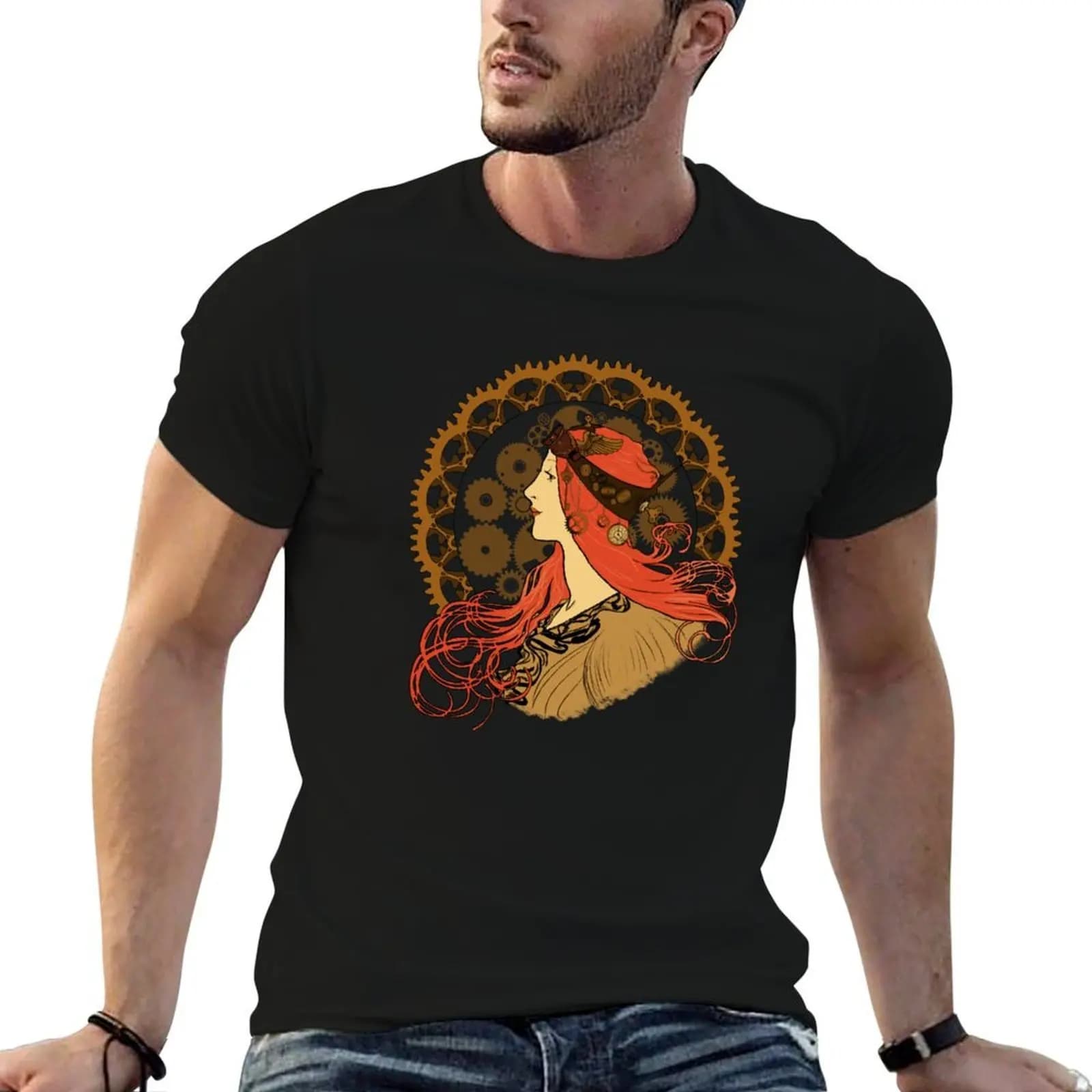 Steampunk Zodiac (Mucha Homage) T-Shirt blue archive boys whites mens graphic t-shirts